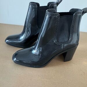 Jeffrey Campbell Shiny Black Heeled Rain Boots Size 8